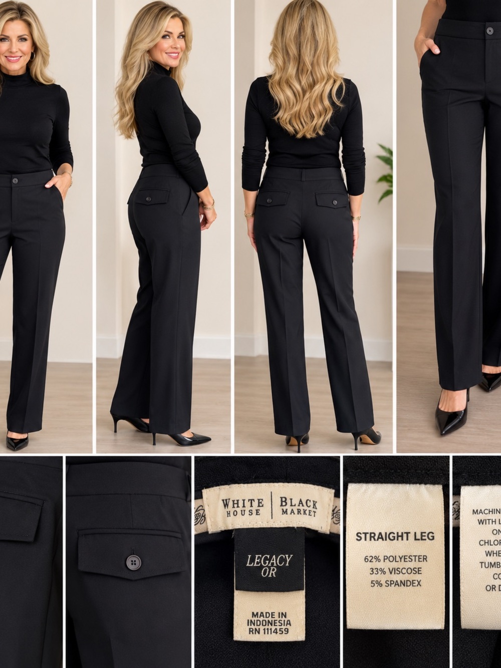 White House Black Market Black Straight Leg Pants Size 0R